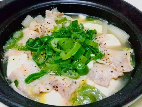 豚バラ豆腐白菜長ネギの塩鍋